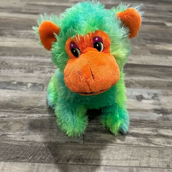 Neon green and orange stuffed monkey - Picture 12 of 16